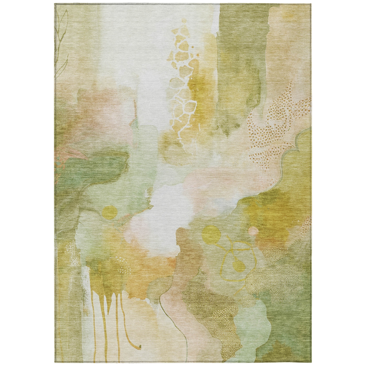 629298 10 x 14 ft. Fern Green Gold & Ivory Abstract Washable Transitional Indoor & Outdoor Rectangle Area Rug