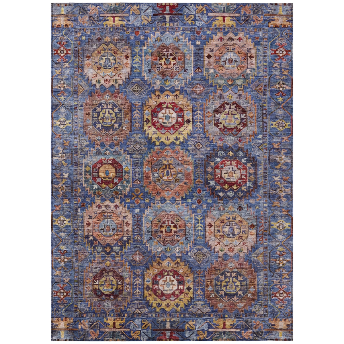629448 10 x 14 ft. Denim Blue Merlot & Gold Medallion Washable Traditional Indoor & Outdoor Rectangle Area Rug