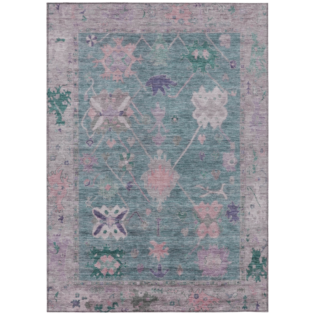 629489 9 x 12 ft. Green & Purple Tribal Washable Traditional Indoor & Outdoor Rectangle Area Rug