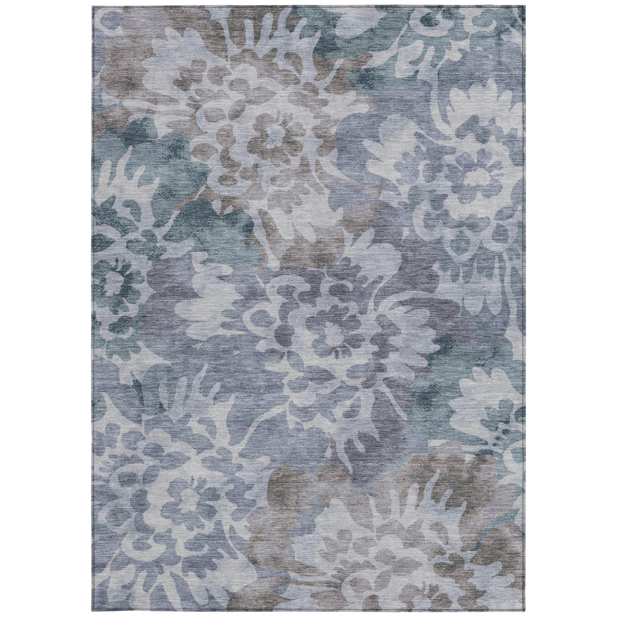629572 8 x 10 ft. Blue & Silver Floral Washable Transitional Indoor & Outdoor Rectangle Area Rug