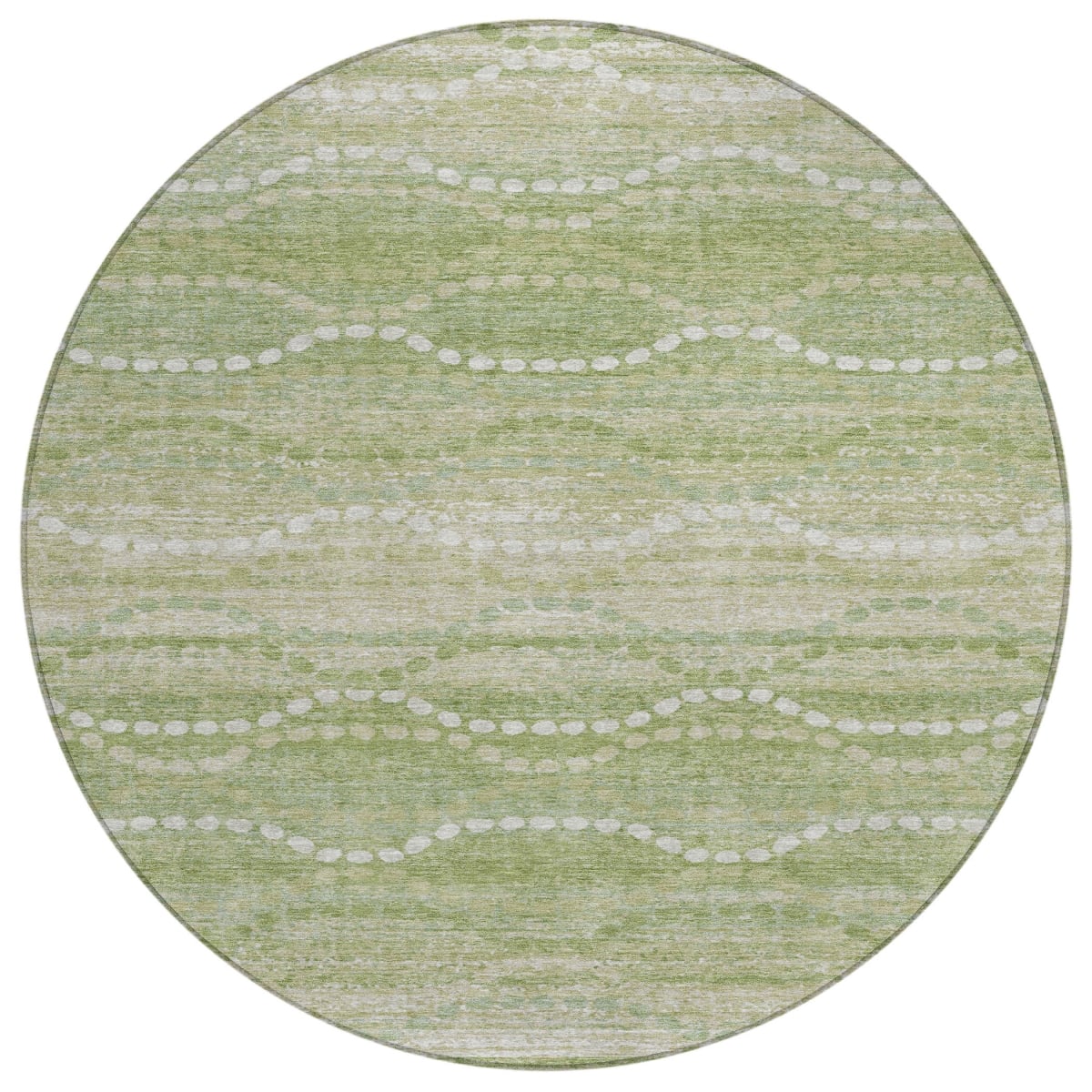 629679 8 ft. Sage & Ivory Ogee Washable Transitional Indoor & Outdoor Round Area Rug