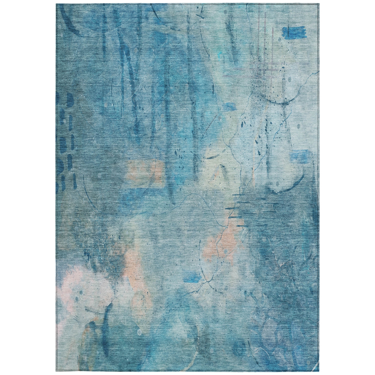 629725 3 x 5 ft. Blue & Beige Abstract Washable Transitional Indoor & Outdoor Rectangle Area Rug