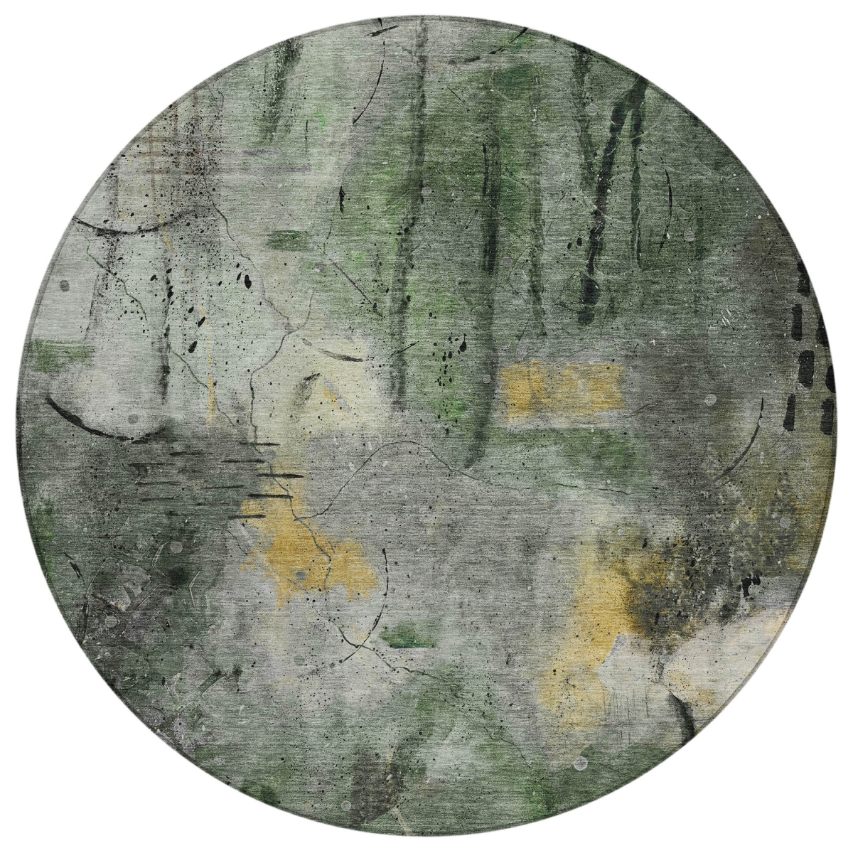 629733 8 ft. Pewter & Gold Abstract Washable Transitional Indoor & Outdoor Round Area Rug
