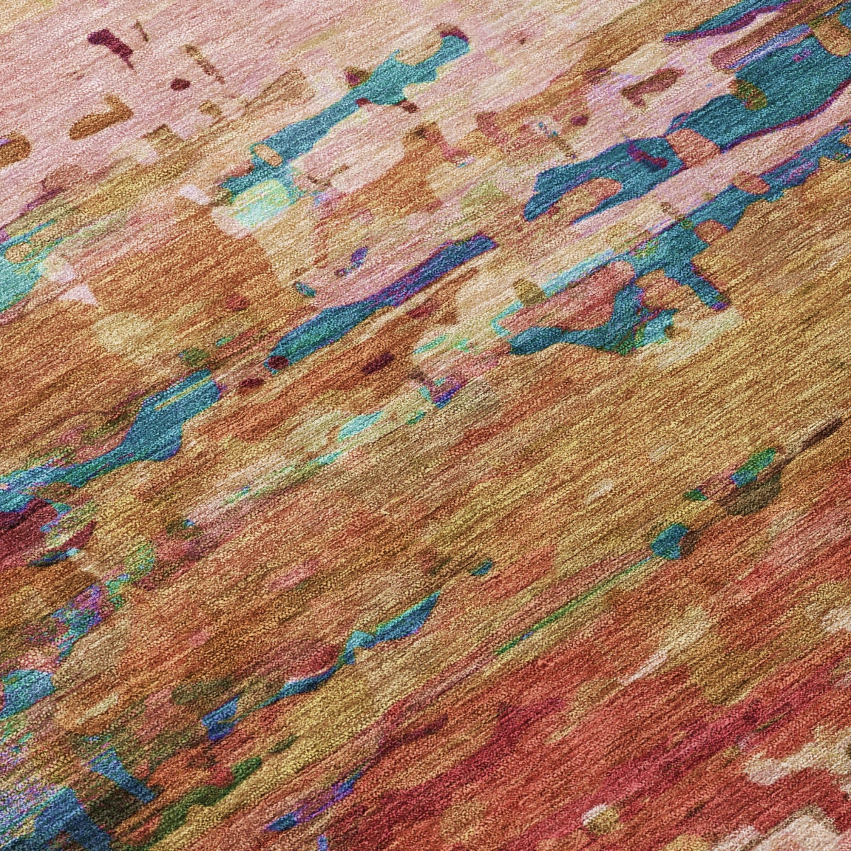 629858 10 x 14 ft. Sage Teal, Blue & Blush Abstract Washable Transitional Indoor & Outdoor Rectangle Area Rug