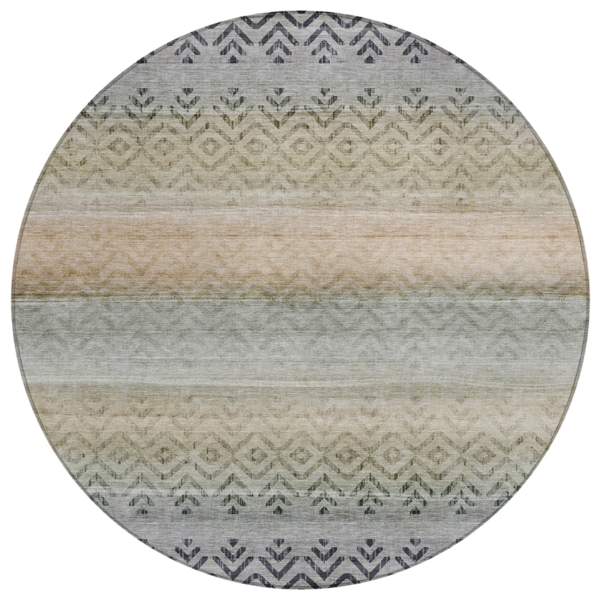 630047 8 ft. Gray & Copper Geometric Washable Transitional Indoor & Outdoor Round Area Rug