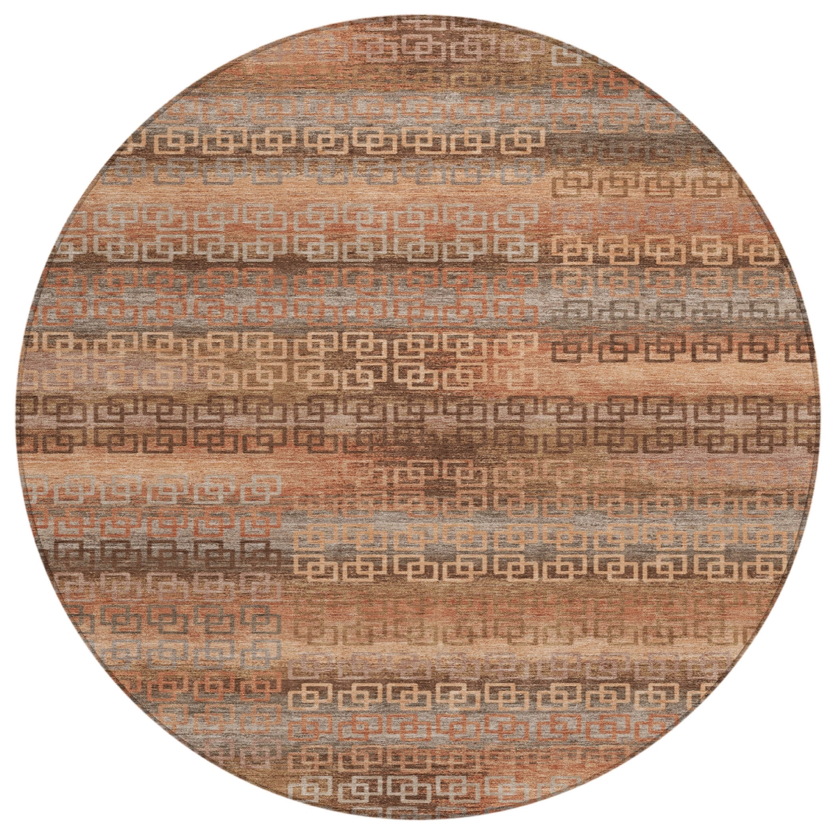 629607 8 ft. Copper & Peach Striped Washable Transitional Indoor & Outdoor Round Area Rug