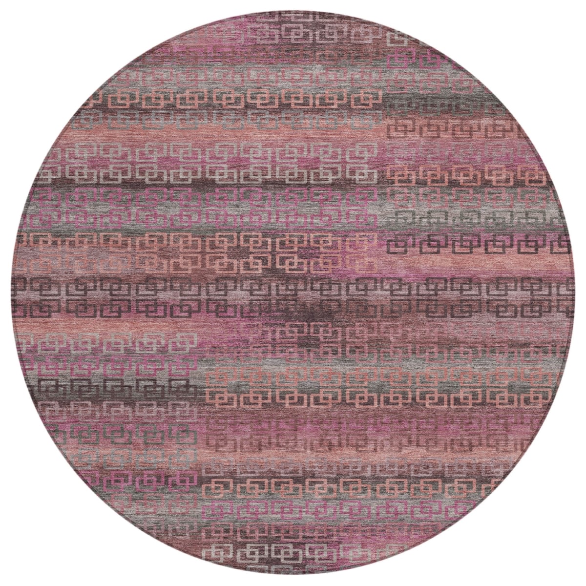 629613 8 ft. Pink & Gray Striped Washable Transitional Indoor & Outdoor Round Area Rug