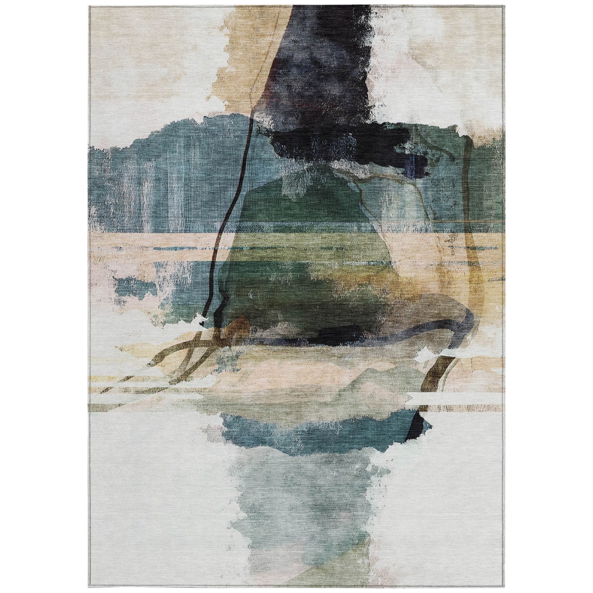 629771 9 x 12 ft. Green & Ivory Abstract Washable Transitional Indoor & Outdoor Rectangle Area Rug