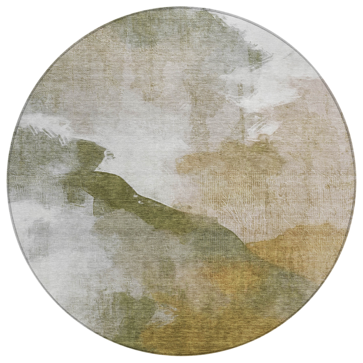 630065 8 ft. Green & Gold Abstract Washable Transitional Indoor & Outdoor Round Area Rug