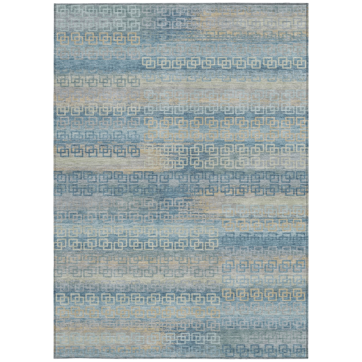 629634 10 x 14 ft. Teal, Blue & Beige Striped Washable Transitional Indoor & Outdoor Rectangle Area Rug