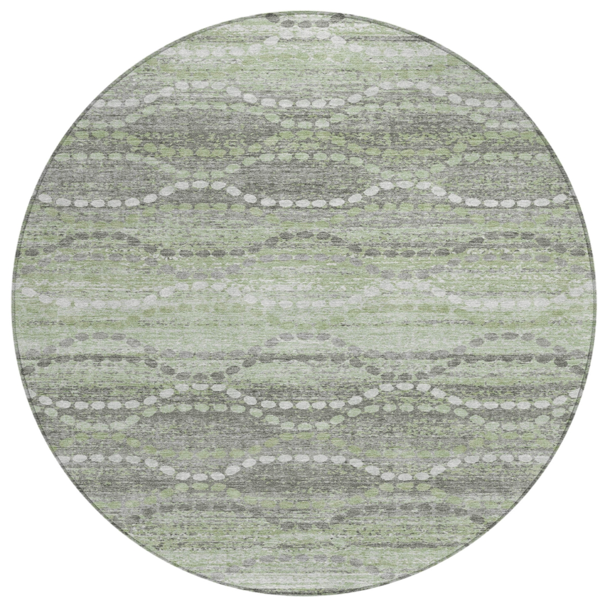 629661 8 ft. Green & Ivory Ogee Washable Transitional Indoor & Outdoor Round Area Rug