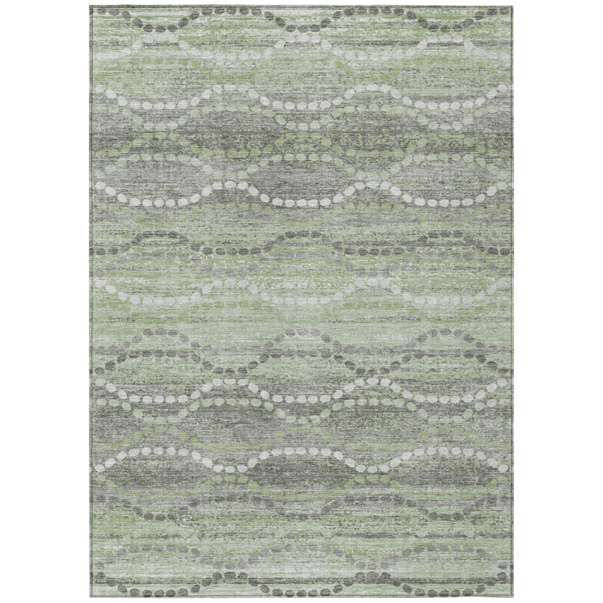629664 10 x 14 ft. Green & Ivory Ogee Washable Transitional Indoor & Outdoor Rectangle Area Rug
