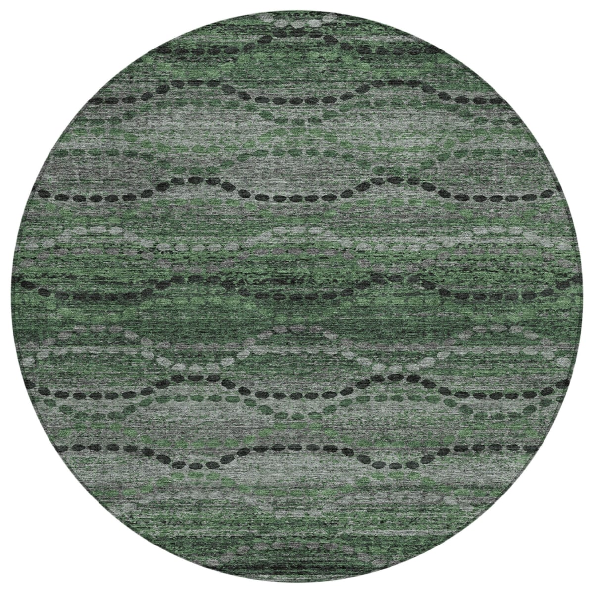 629709 8 ft. Olive Green & Gray Ogee Washable Transitional Indoor & Outdoor Round Area Rug