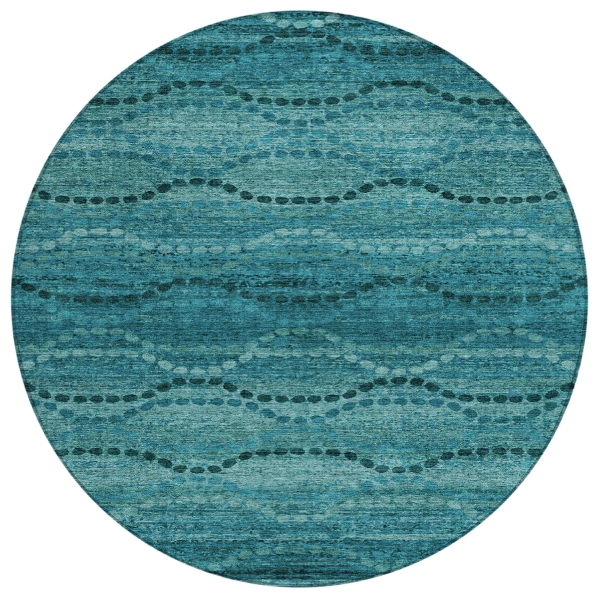 629721 8 ft. Turquoise & Aqua Ogee Washable Transitional Indoor & Outdoor Round Area Rug