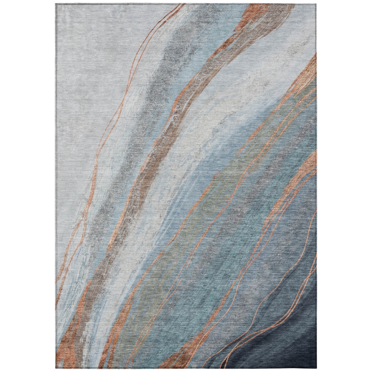 629877 3 x 5 ft. Blue & Copper Abstract Washable Transitional Indoor & Outdoor Rectangle Area Rug