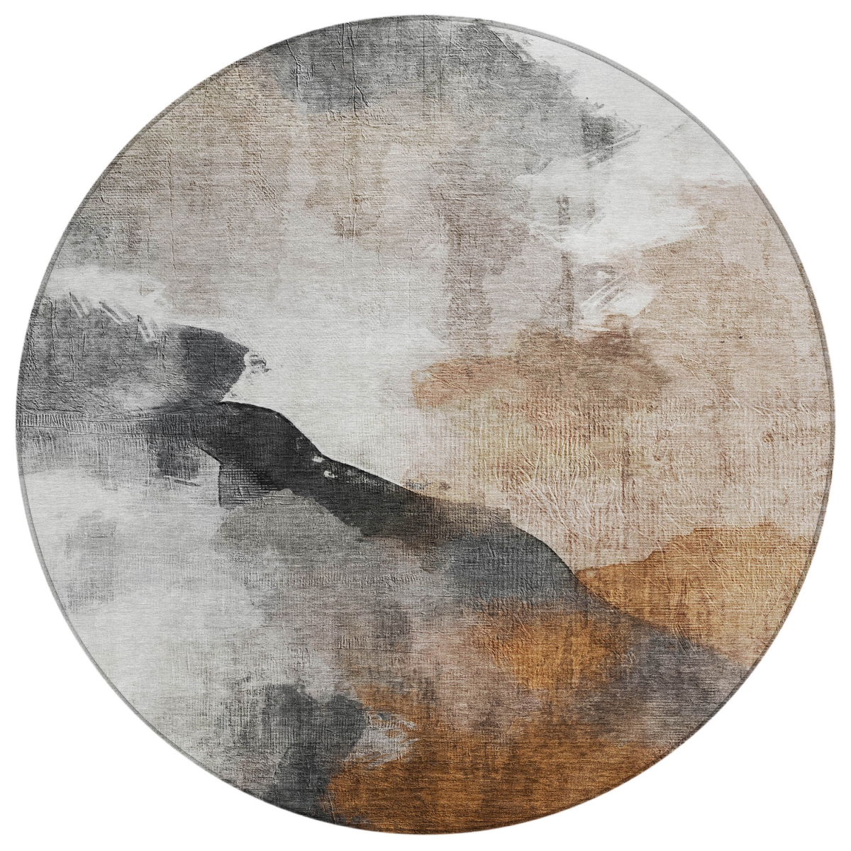 630071 8 ft. Rust & Charcoal Abstract Washable Transitional Indoor & Outdoor Round Area Rug
