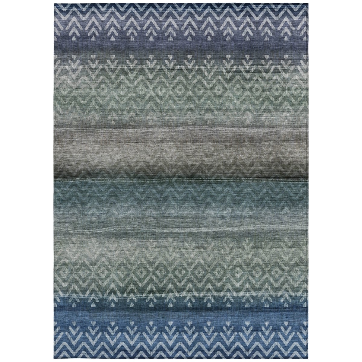 630033 3 x 5 ft. Blue & Gray Geometric Washable Transitional Indoor & Outdoor Rectangle Area Rug