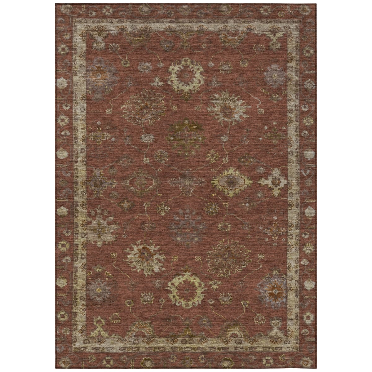 630111 3 x 5 ft. Rust & Gold Floral Washable Traditional Indoor & Outdoor Rectangle Area Rug