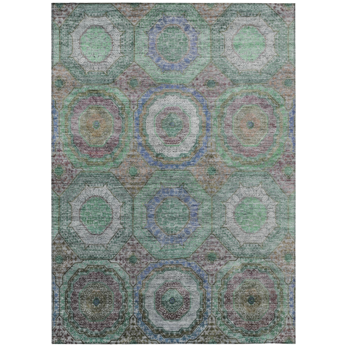 630187 9 x 12 ft. Green Charcoal & Purple Geometric Washable Transitional Indoor & Outdoor Rectangle Area Rug