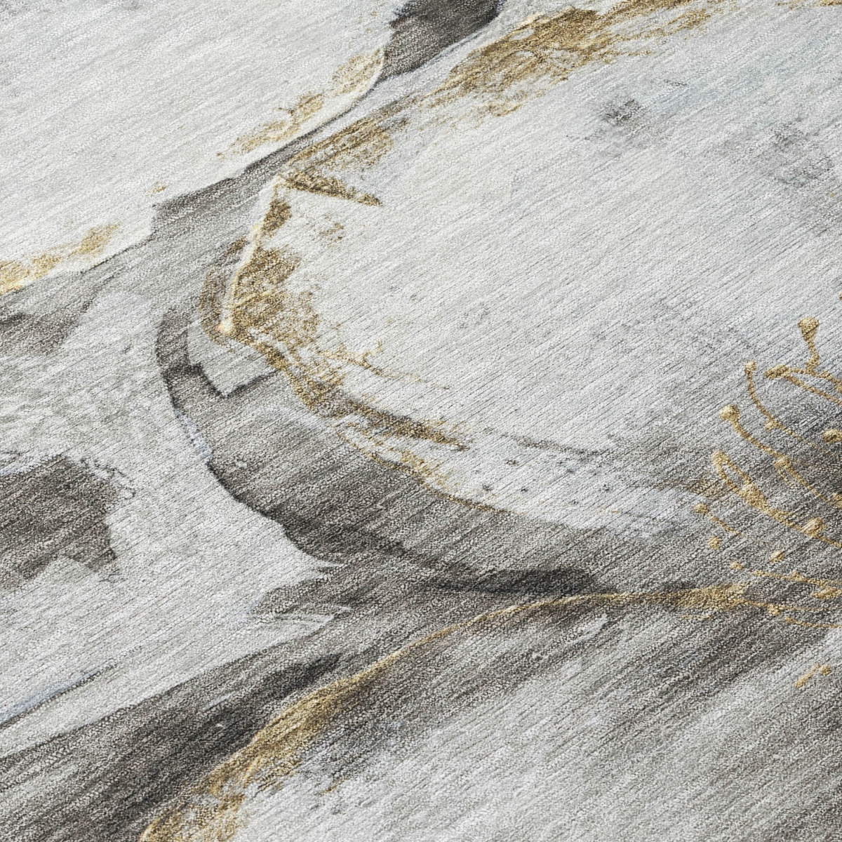 630360 8 x 10 ft. Silver, Gray & Beige Floral Washable Transitional Indoor & Outdoor Rectangle Area Rug