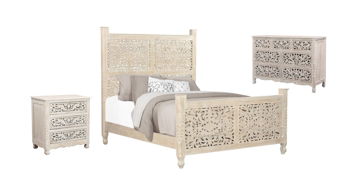 636270 3 Piece White Solid Wood Bedroom Set with Queen Size Mattress