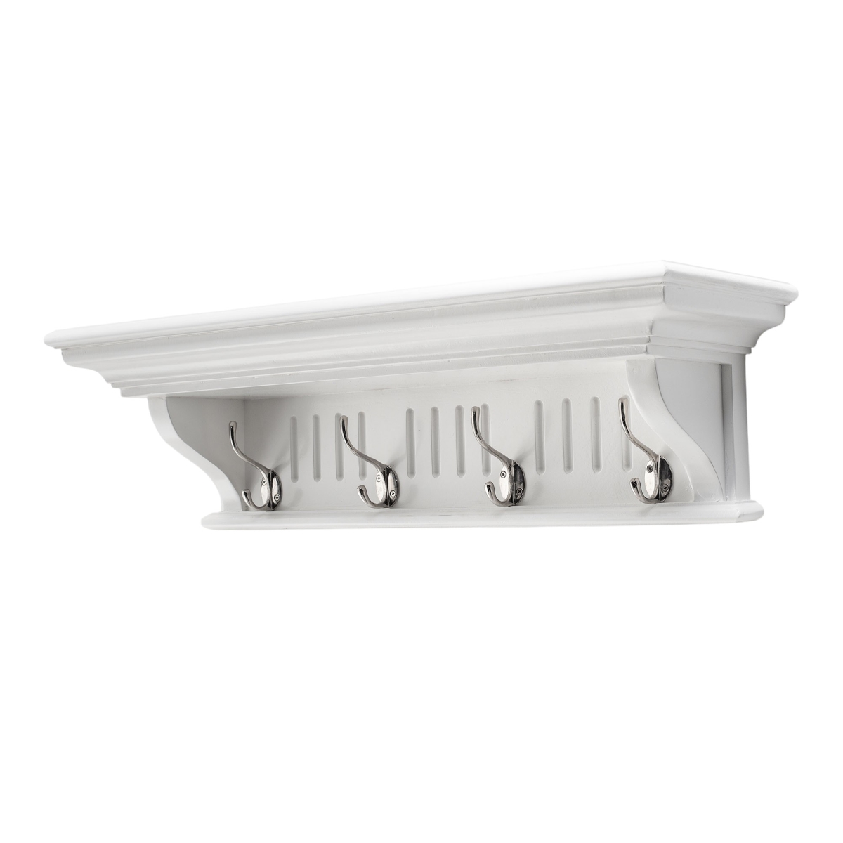 636375 7.87 x 27.56 x 8.27 in. White Solid Wood 4 Hook Wall Mount Coat Rack