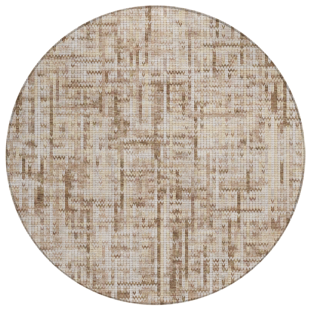 636547 8 ft. Brown & Ivory Striped Washable Transitional Indoor & Outdoor Round Area Rug