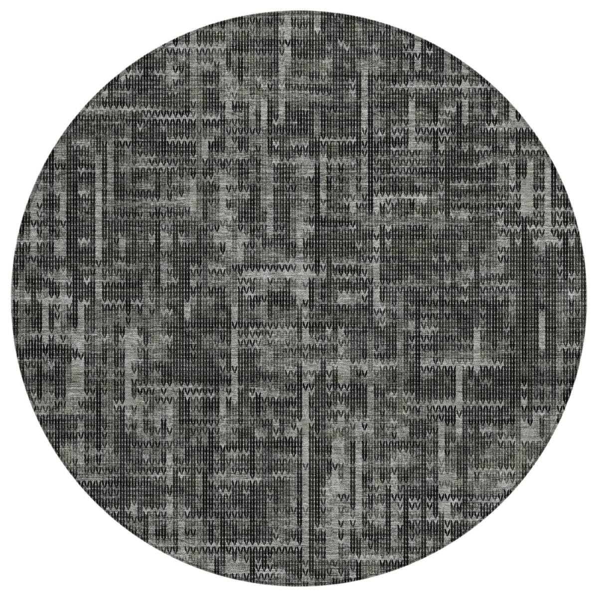 636553 8 ft. Charcoal & Ivory Striped Washable Transitional Indoor & Outdoor Round Area Rug