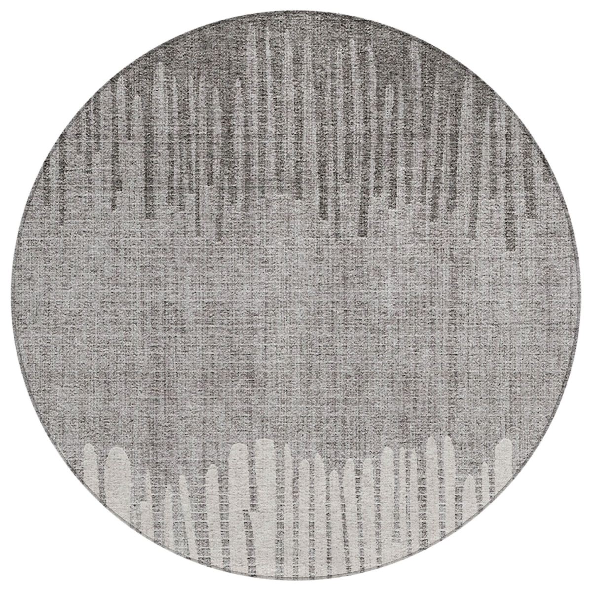 636722 8 ft. Gray & Silver Striped Washable Transitional Indoor & Outdoor Round Area Rug