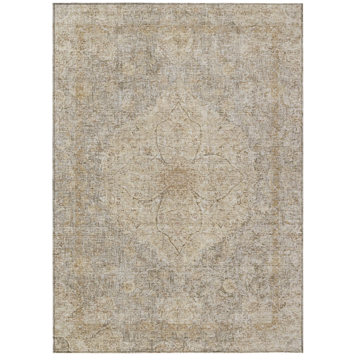 636733 5 x 8 ft. Beige & Silver Oriental Washable Traditional Indoor & Outdoor Rectangle Area Rug