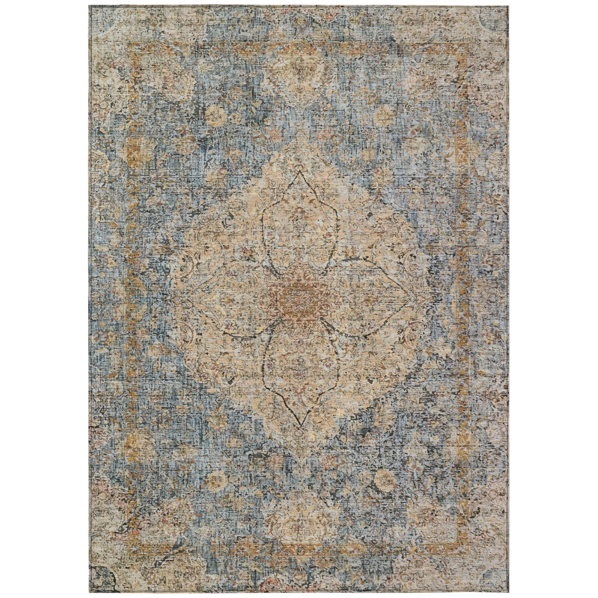 636741 8 x 10 ft. Blue & Beige Oriental Washable Traditional Indoor & Outdoor Rectangle Area Rug