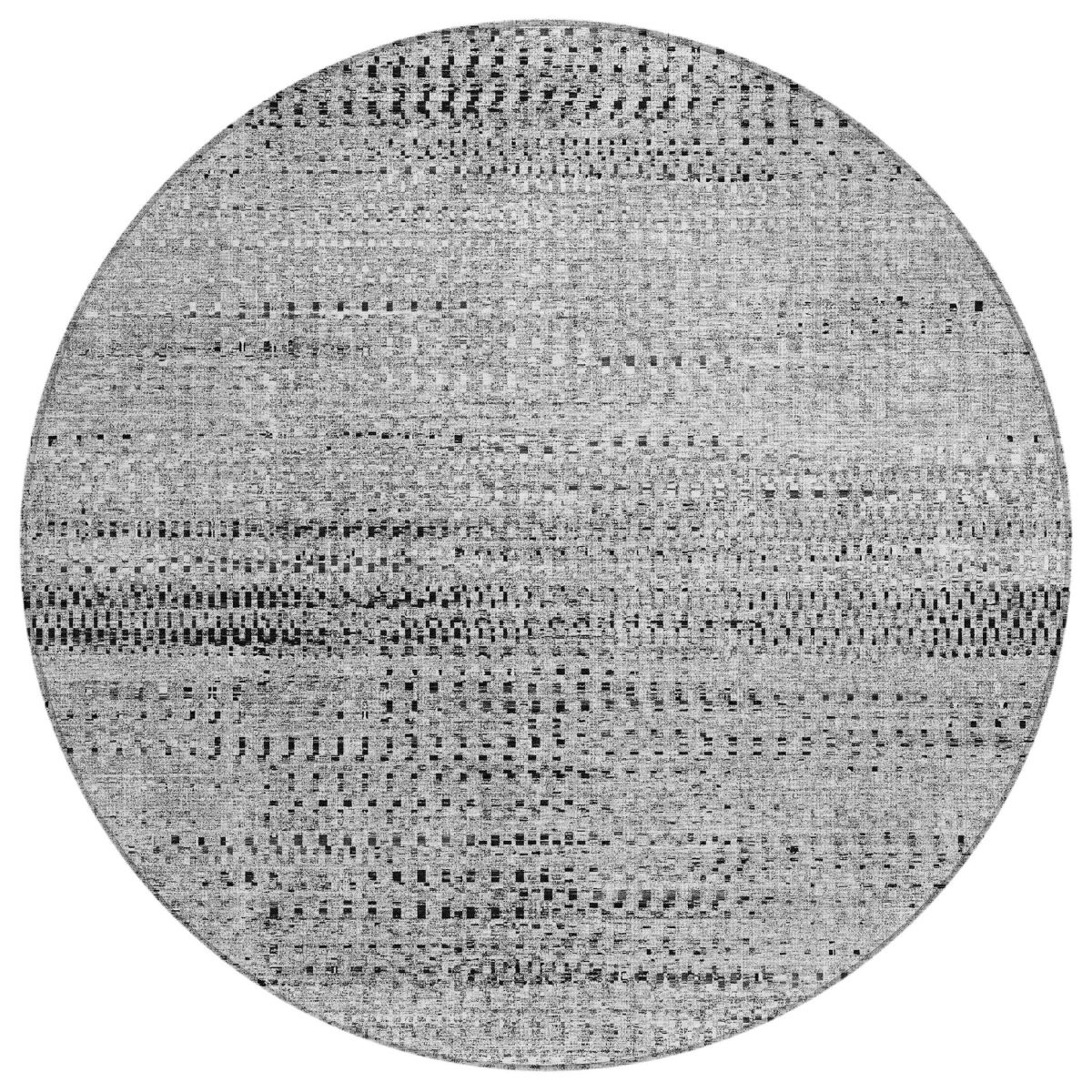 636776 8 ft. Gray & Silver Striped Washable Transitional Indoor & Outdoor Round Area Rug