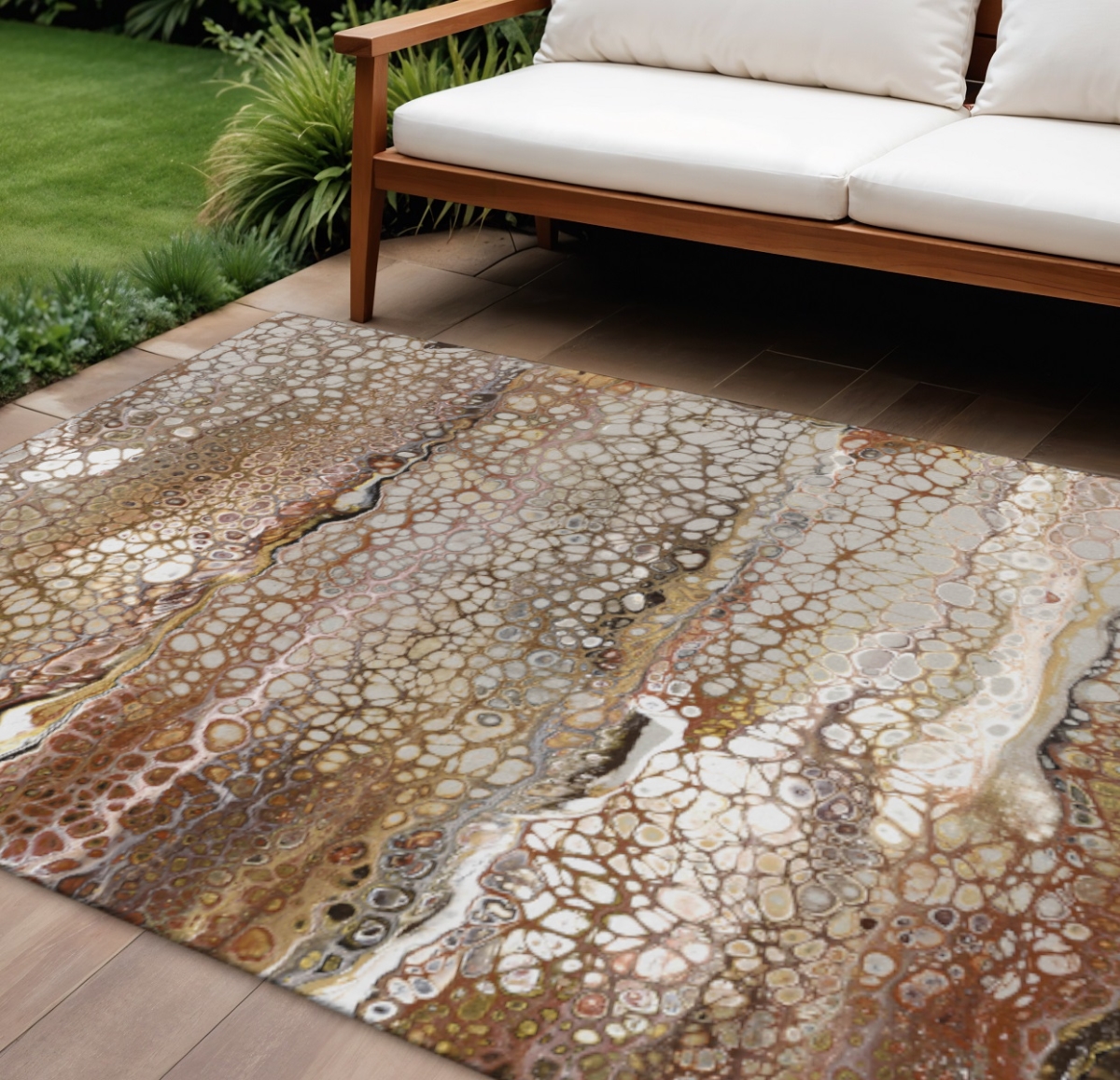 643532 8 x 10 ft. Beige, Ivory & Black Abstract Washable Contemporary Indoor & Outdoor Rectangle Area Rug