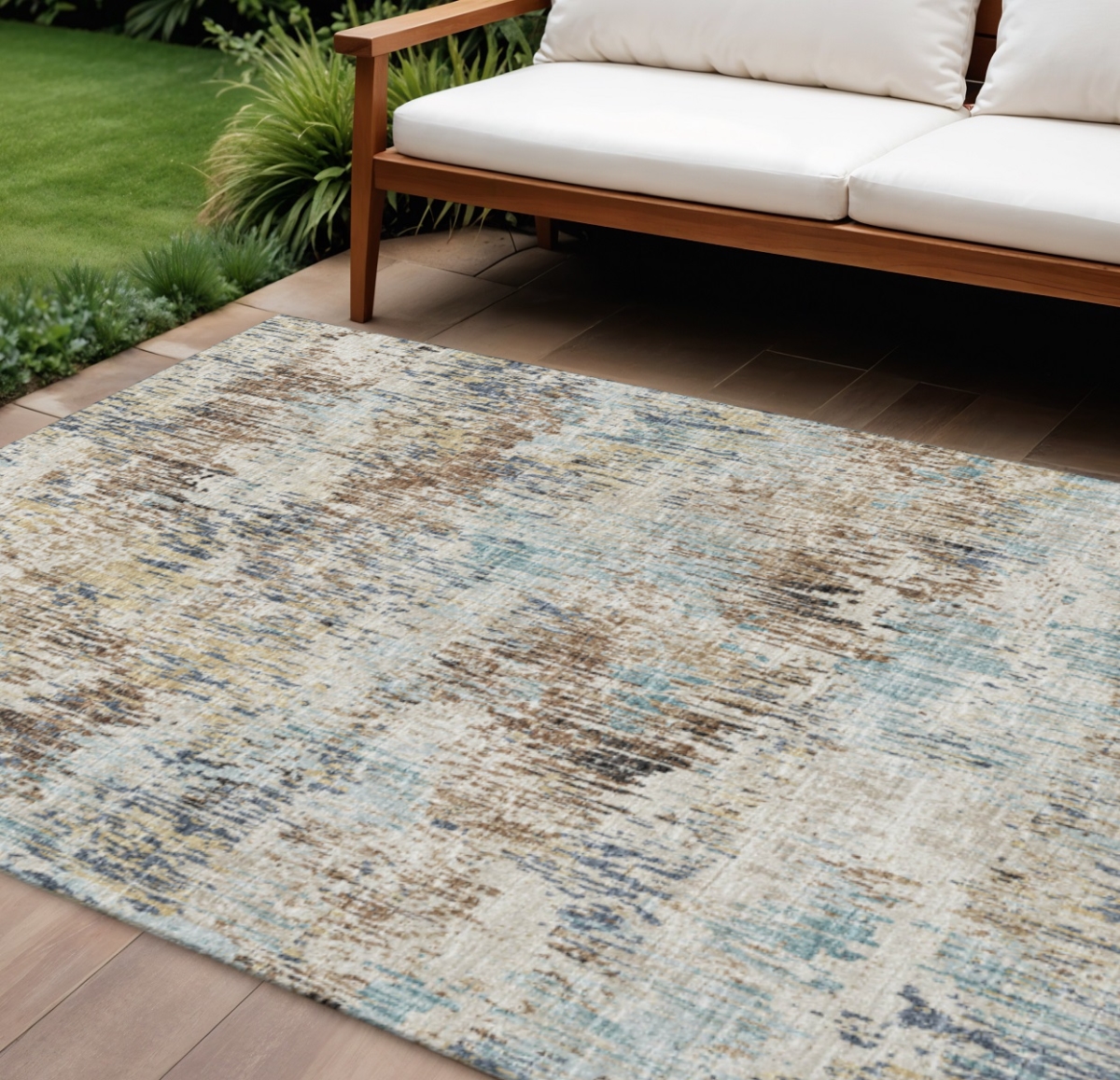 643581 9 x 12 ft. Midnight Ivory & Beige Abstract Washable Transitional Indoor & Outdoor Rectangle Area Rug