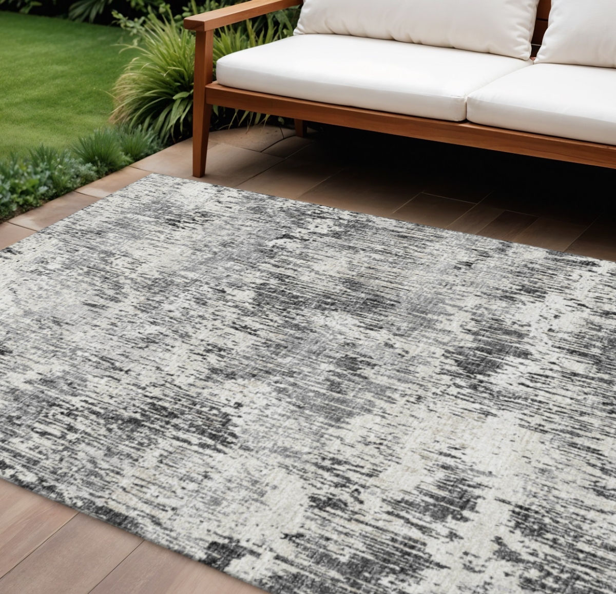 643586 8 x 10 ft. Gray Brown & Ivory Abstract Washable Transitional Indoor & Outdoor Rectangle Area Rug