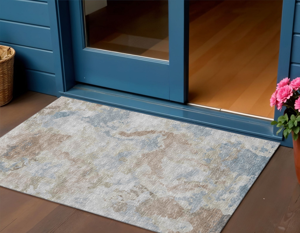 643595 3 x 5 ft. Midnight Ivory & Coffee Abstract Washable Transitional Indoor & Outdoor Rectangle Area Rug