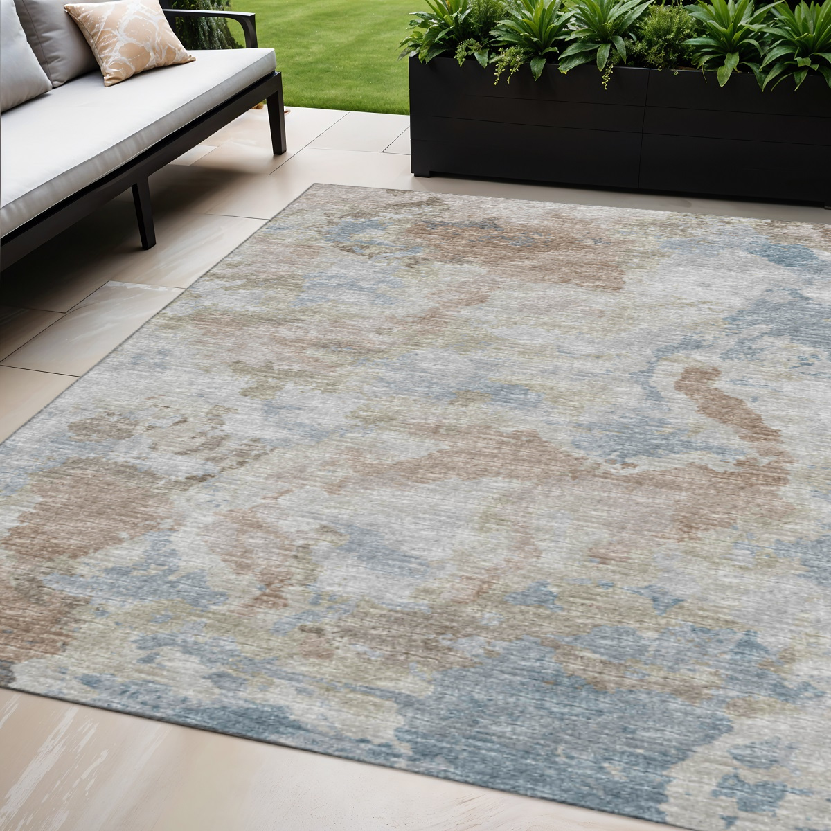 643596 5 x 8 ft. Midnight Ivory & Coffee Abstract Washable Transitional Indoor & Outdoor Rectangle Area Rug
