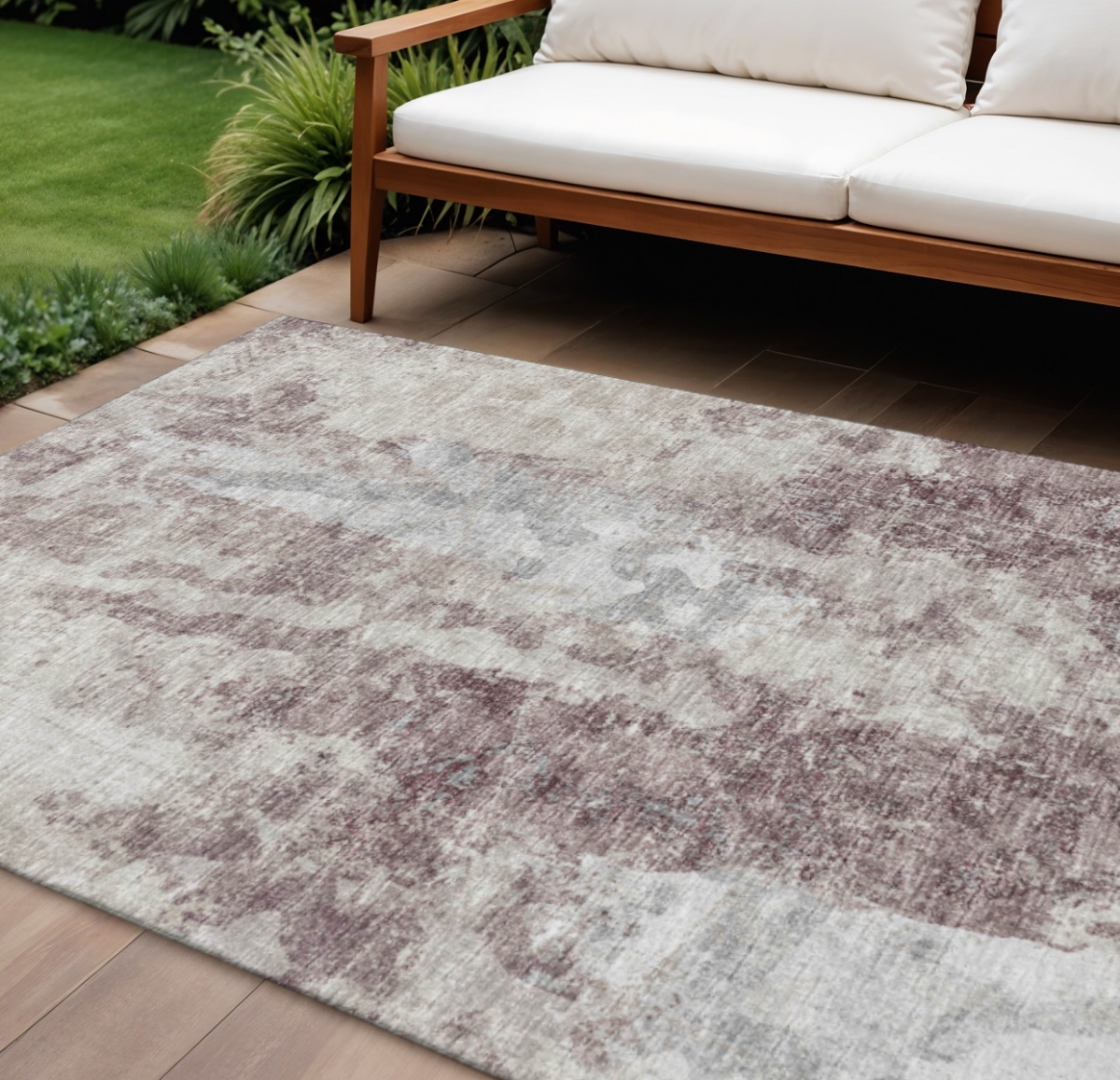 643622 8 x 10 ft. Plum & Ivory Abstract Washable Transitional Indoor & Outdoor Rectangle Area Rug