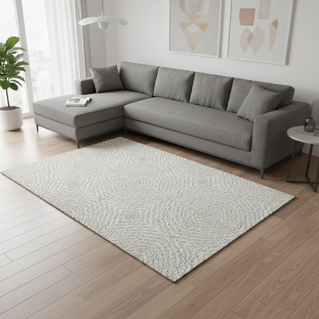 644003 8 x 10 ft. Linen & Ivory Geometric Washable Machine Made Rectangle Area Rug with UV Protection