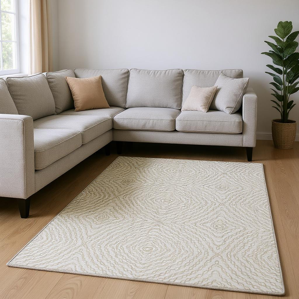 644004 9 x 12 ft. Linen & Ivory Geometric Washable Machine Made Rectangle Area Rug with UV Protection