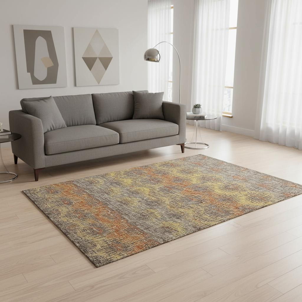 644170 5 x 8 ft. Burnt Sienna Gold & Gray Abstract Washable Machine Made Rectangle Area Rug with UV Protection