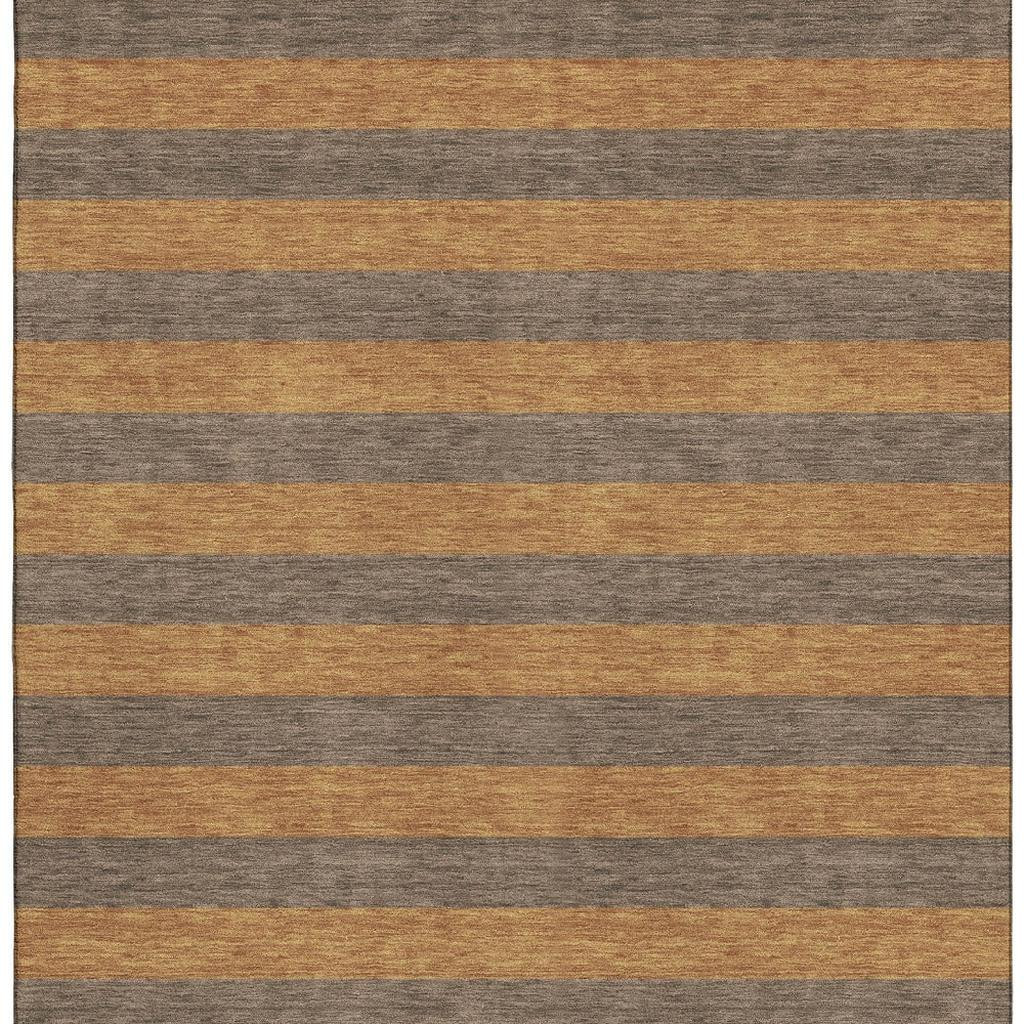 647745 9 x 12 ft. Chocolate & Copper Striped Washable Machine Made Rectangle Area Rug with UV Protection