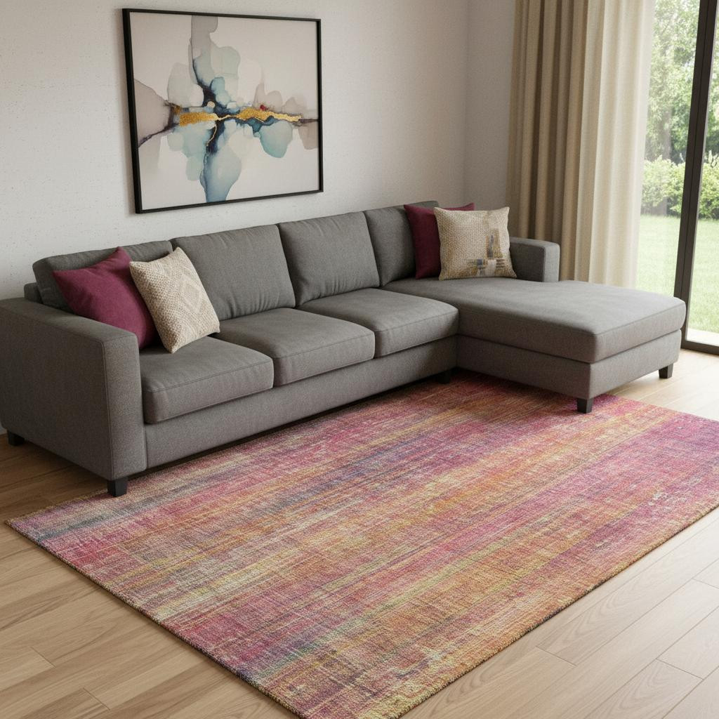 648766 10 x 14 ft. Red Yellow & Orange Striped Washable Machine Made Rectangle Area Rug with UV Protection