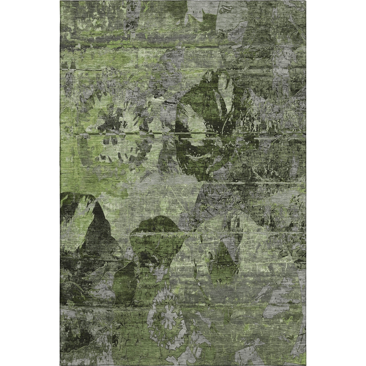 648854 8 x 10 ft. Green & Gray Abstract Transitional Washable Machine Made Rectangle Area Rug with UV Protection