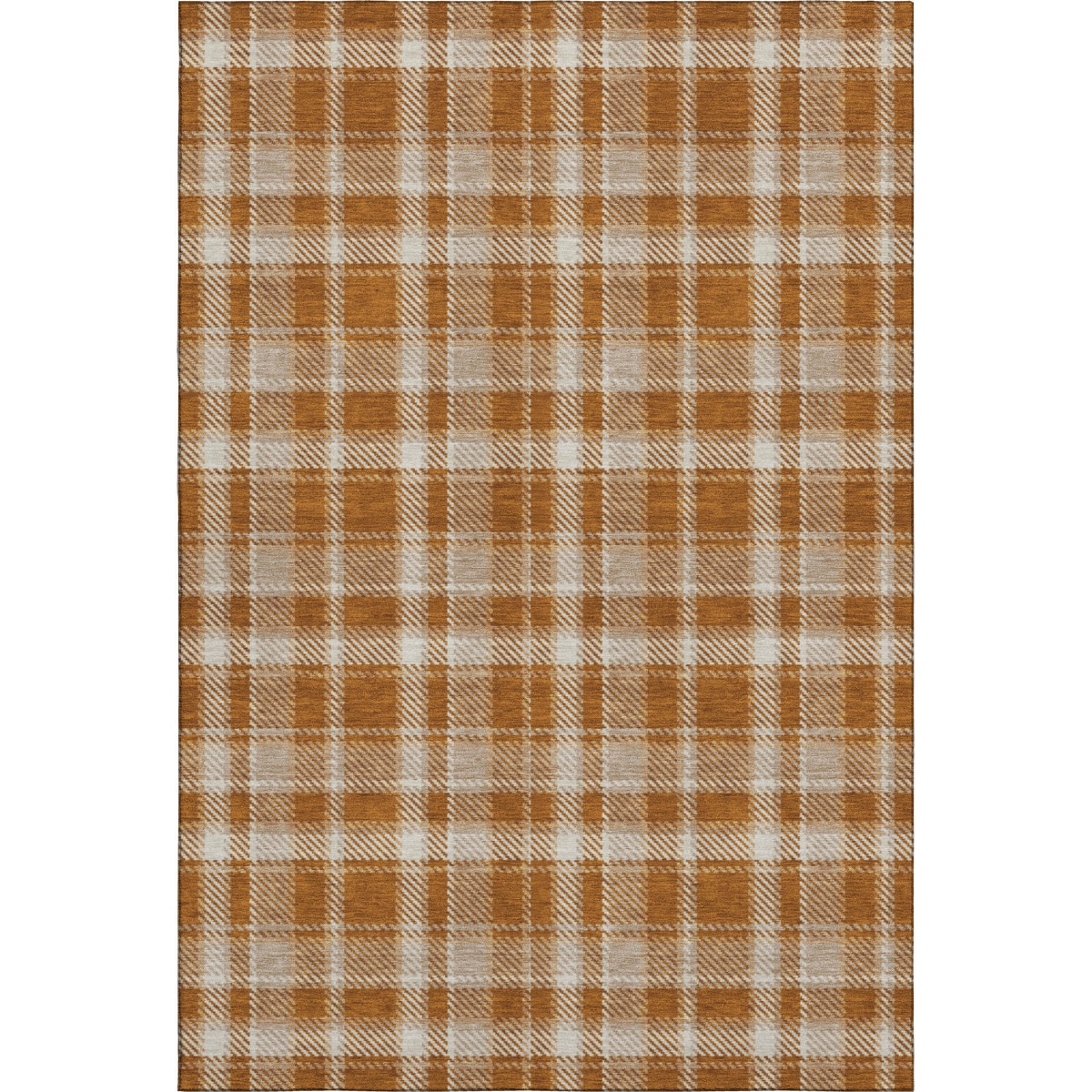 649452 5 x 8 ft. Rust & Ivory Plaid Washable Machine Made Rectangle Area Rug with UV Protection