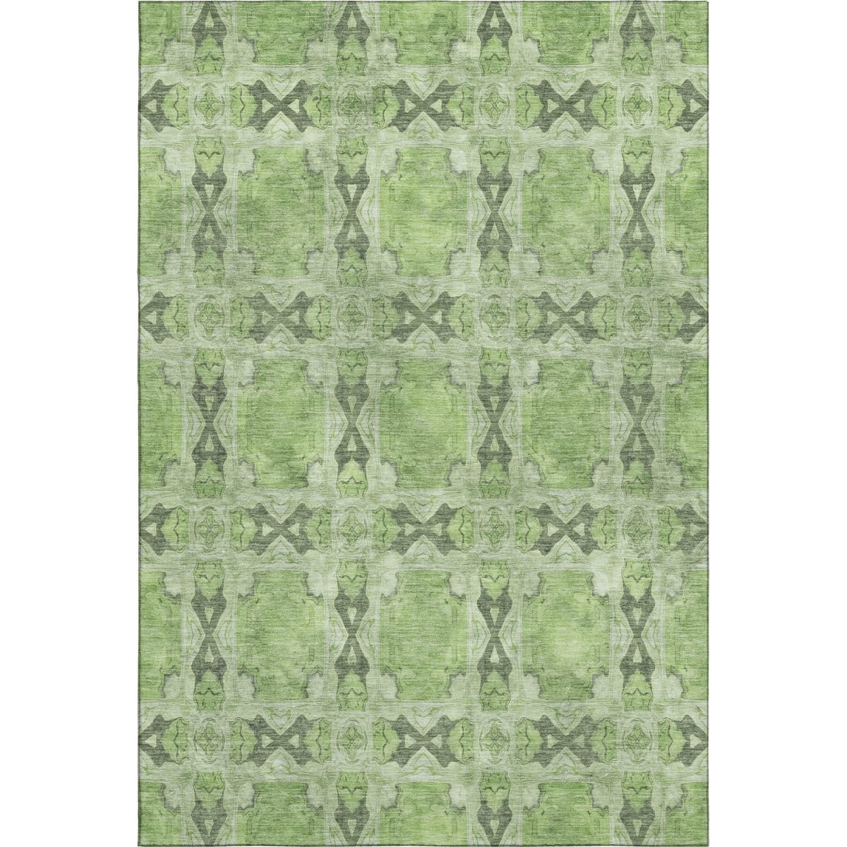 649491 9 x 12 ft. Green, Gray & Ivory Floral Medallion Washable Machine Made Rectangle Area Rug with UV Protection
