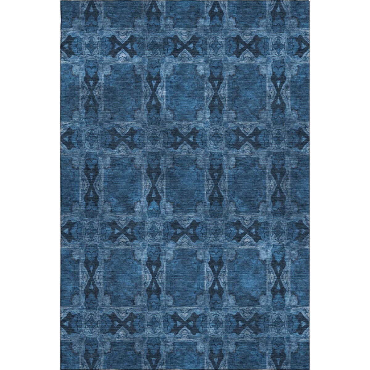 649500 5 x 8 ft. Navy Blue & Gray Floral Medallion Washable Machine Made Rectangle Area Rug with UV Protection