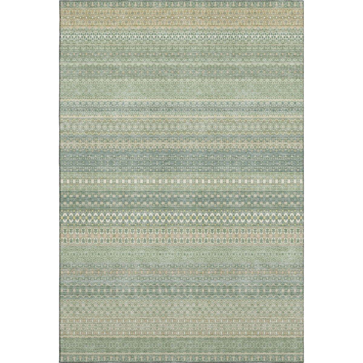 647486 8 x 10 ft. Fern Green & Ivory Striped Transitional Washable Machine Made Rectangle Area Rug with UV Protection