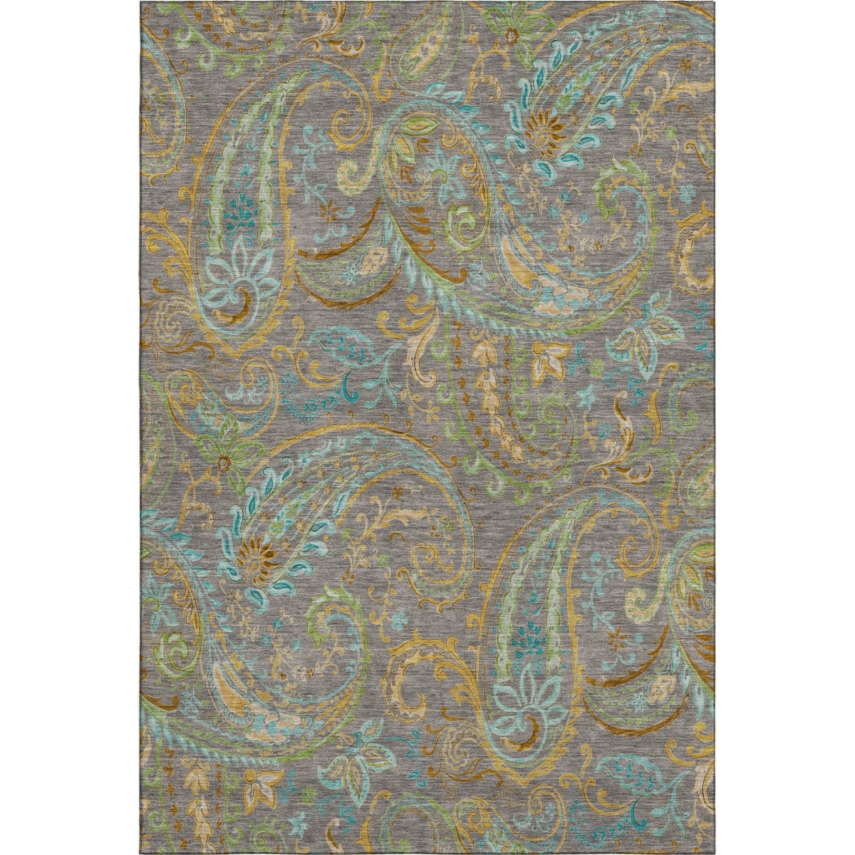 648002 8 x 10 ft. Taupe, Green & Blue Paisley Washable Machine Made Rectangle Area Rug with UV Protection