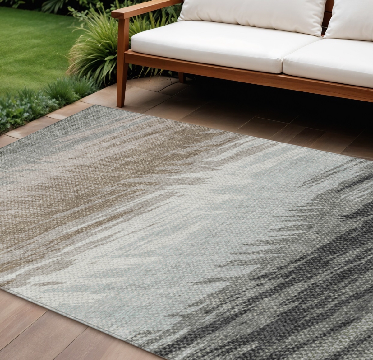 641474 9 x 12 ft. Brown Ivory & Gray Striped Washable Transitional Indoor & Outdoor Rectangle Area Rug